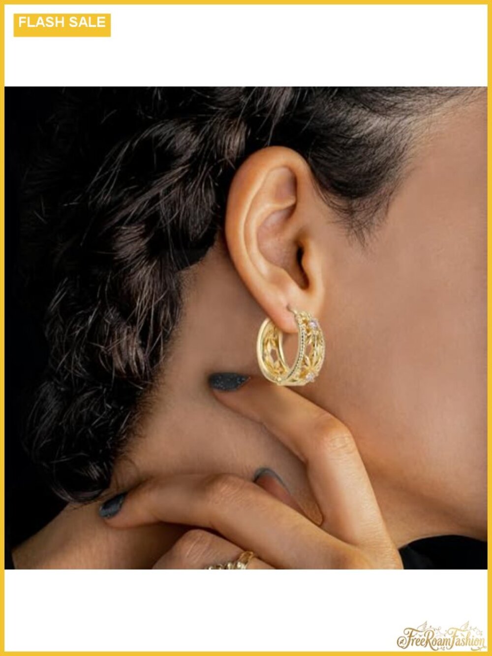 Gold Plated Hoop Earrings for Women, Lightweight Copper Push Back - Picture 5 of 5
